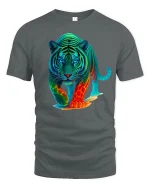 Neon Tiger Glow Jungle Predator Graphic T-Shirt - gray t-shirt on white background