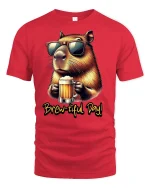 Brew-tiful Day Capybara Beer Lover Funny T-Shirt - red t-shirt on white background