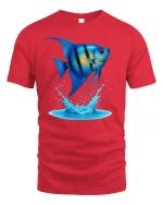 Blue Tropical Fish Splash Ocean Life Graphic T-Shirt - red t-shirt on white background