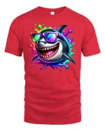 Cool Neon Shark With Sunglasses Funny Summer T-Shirt - red t-shirt on white background