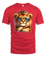 Cute Lion Cub With Glasses Adorable Animal T-Shirt - red t-shirt on white background