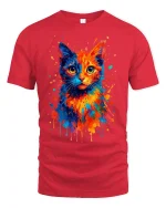 Color Splash Cat Watercolor Art Creative Graphic Tee - red t-shirt on white background