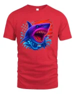 American Flag Shark Patriotic Ocean Graphic T-Shirt - red t-shirt on white background