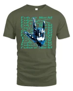 Future World Cyber Hand Rock Sign Graphic T-Shirt - military green t-shirt on white background