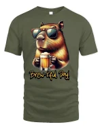 Brew-tiful Day Capybara Beer Lover Funny T-Shirt - military green t-shirt on white background