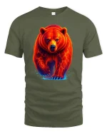 Fiery Red Bear Neon Power Animal Graphic T-Shirt - military green t-shirt on white background