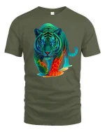 Neon Tiger Glow Jungle Predator Graphic T-Shirt - military green t-shirt on white background