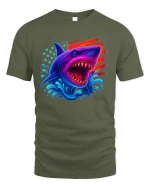 American Flag Shark Patriotic Ocean Graphic T-Shirt - military green t-shirt on white background