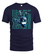 Future World Cyber Hand Rock Sign Graphic T-Shirt - navy t-shirt on white background