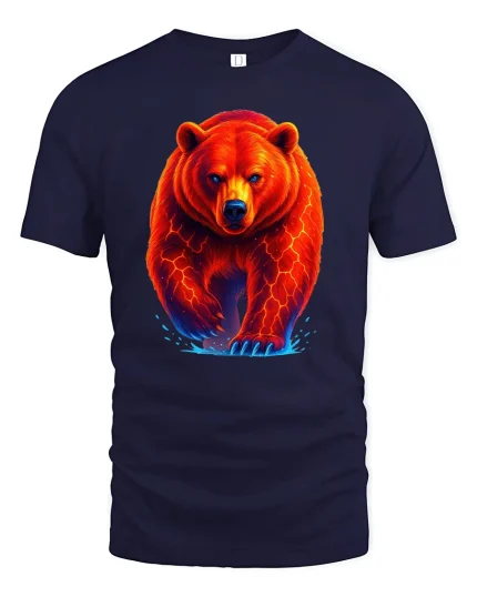 Fiery Red Bear Neon Power Animal Graphic T-Shirt - navy t-shirt on white background