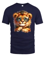 Cute Lion Cub With Glasses Adorable Animal T-Shirt - navy t-shirt on white background