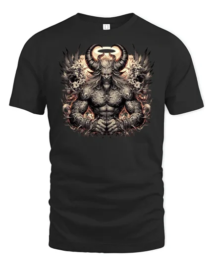 Dark Demon Lord Tattoo Art Gothic Warrior T-Shirt - black t-shirt on white background