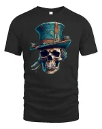 Vintage Skull Top Hat Steampunk Gothic Art T-Shirt - black t-shirt on white background