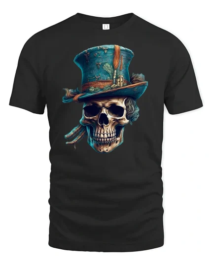 Vintage Skull Top Hat Steampunk Gothic Art T-Shirt - black t-shirt on white background