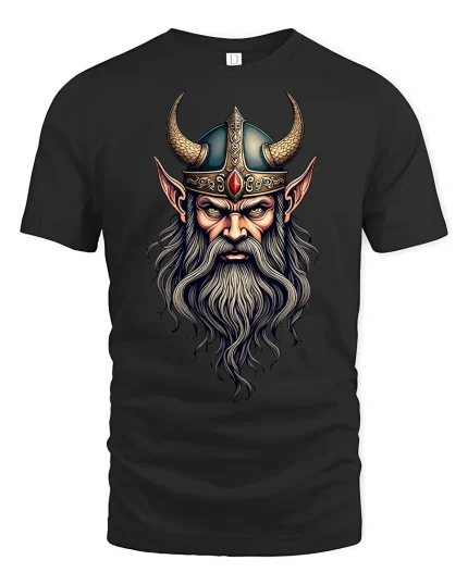Viking Warrior Horned Helmet Norse Myth Graphic Tee - black t-shirt on white background