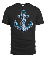 Blue Ocean Anchor Nautical Style Sea Lover T-Shirt - black t-shirt on white background