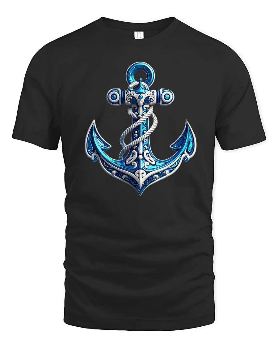 Blue Ocean Anchor Nautical Style Sea Lover T-Shirt - 1 Blue Ocean Anchor Nautical Style Sea Lover T-Shirt - black t-shirt on white background