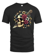 Skull and Dagger Rose Art Gothic Style Graphic T-Shirt - black t-shirt on white background