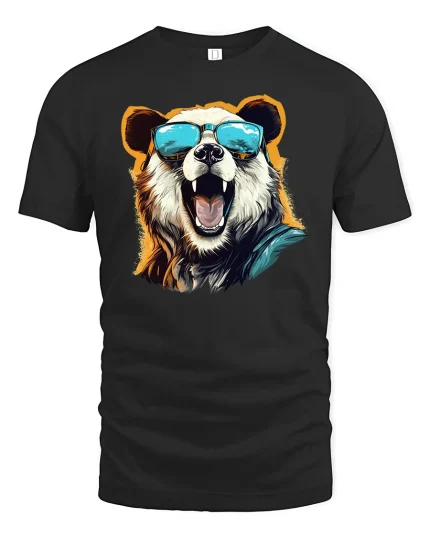 Cool Bear With Shades Summer Vibe Funny Graphic T-Shirt - black t-shirt on white background