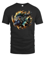 Mythic Dragon Fish Hybrid Fantasy Art Graphic T-Shirt - black t-shirt on white background