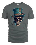 Vintage Skull Top Hat Steampunk Gothic Art T-Shirt - gray t-shirt on white background