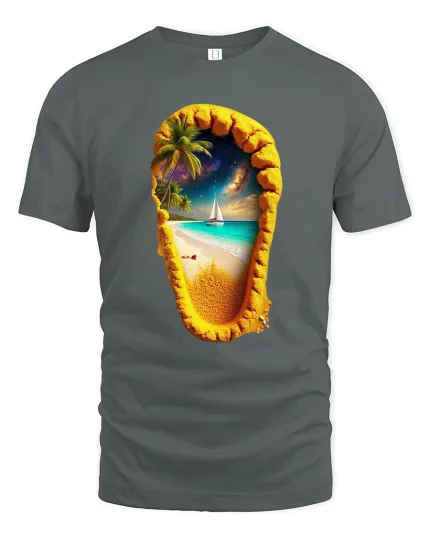 Tropical Beach Footprint Paradise Summer Vibes T-Shirt - gray t-shirt on white background