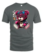 Cool Smoking Bear Hip Hop Streetwear Graphic T-Shirt - gray t-shirt on white background