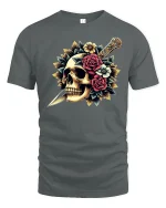 Skull and Dagger Rose Art Gothic Style Graphic T-Shirt - gray t-shirt on white background