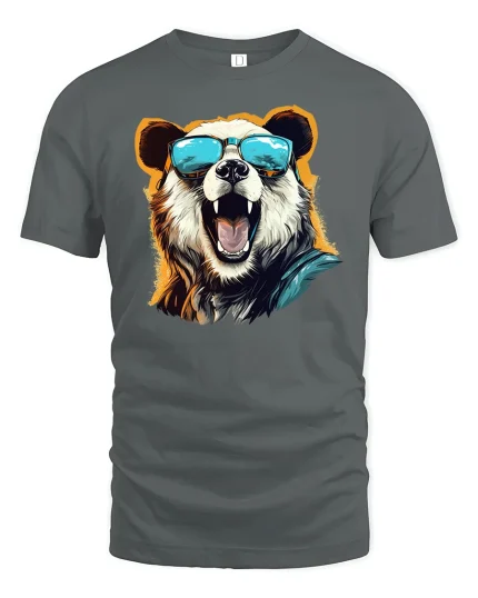 Cool Bear With Shades Summer Vibe Funny Graphic T-Shirt - gray t-shirt on white background