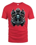 Warrior Spirit Lion Power Mythic Warrior Graphic Tee - red t-shirt on white background