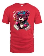 Cool Smoking Bear Hip Hop Streetwear Graphic T-Shirt - red t-shirt on white background