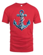 Blue Ocean Anchor Nautical Style Sea Lover T-Shirt - red t-shirt on white background