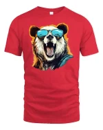 Cool Bear With Shades Summer Vibe Funny Graphic T-Shirt - red t-shirt on white background