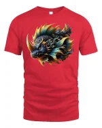 Mythic Dragon Fish Hybrid Fantasy Art Graphic T-Shirt - red t-shirt on white background