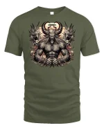 Dark Demon Lord Tattoo Art Gothic Warrior T-Shirt - military green t-shirt on white background
