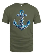 Blue Ocean Anchor Nautical Style Sea Lover T-Shirt - military green t-shirt on white background