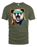 Cool Bear With Shades Summer Vibe Funny Graphic T-Shirt - military green t-shirt on white background