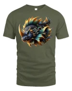 Mythic Dragon Fish Hybrid Fantasy Art Graphic T-Shirt - military green t-shirt on white background