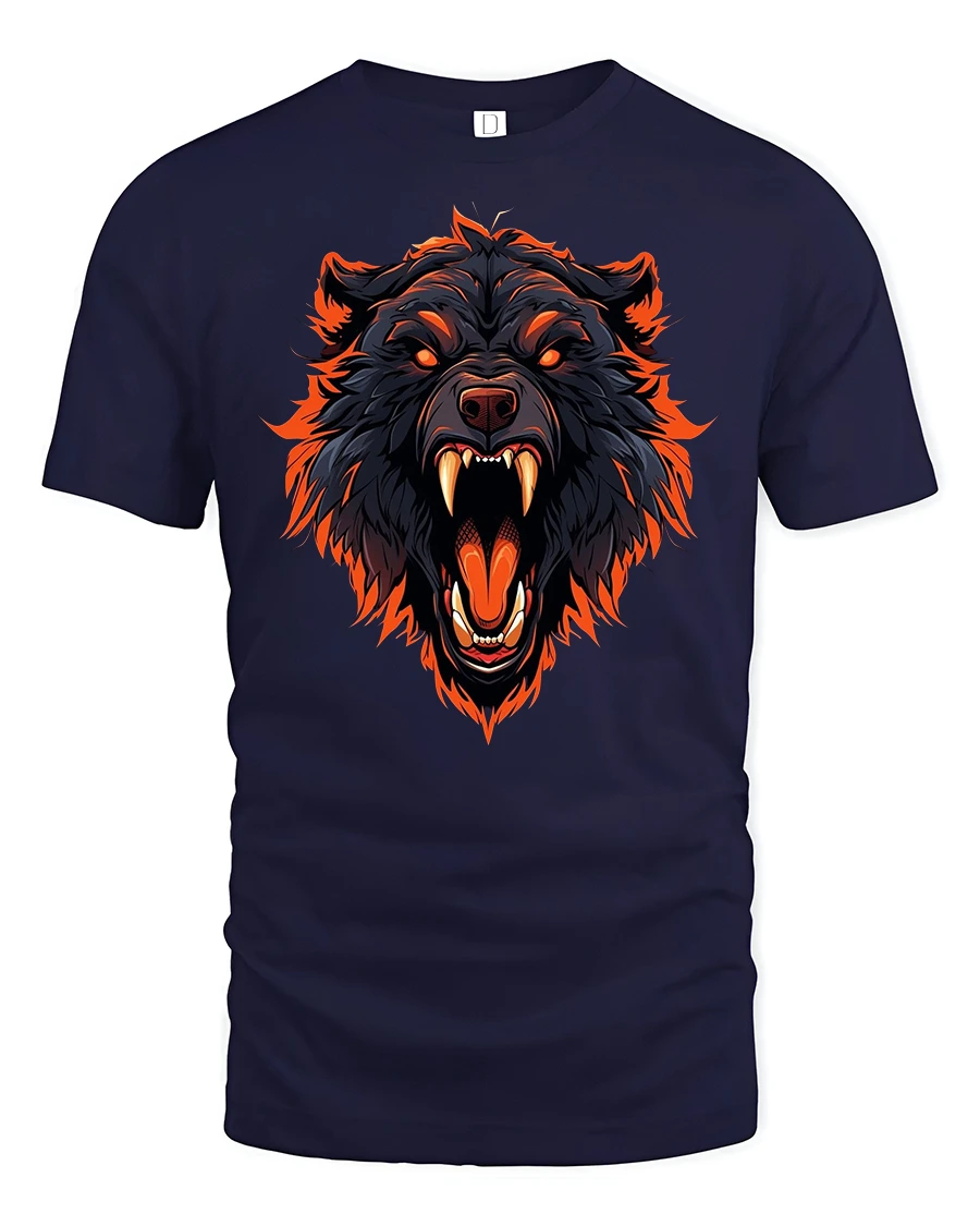 Fierce Wild Bear Head Fire Art Graphic T-Shirt - 1 Fierce Wild Bear Head Fire Art Graphic T-Shirt - navy t-shirt on white background