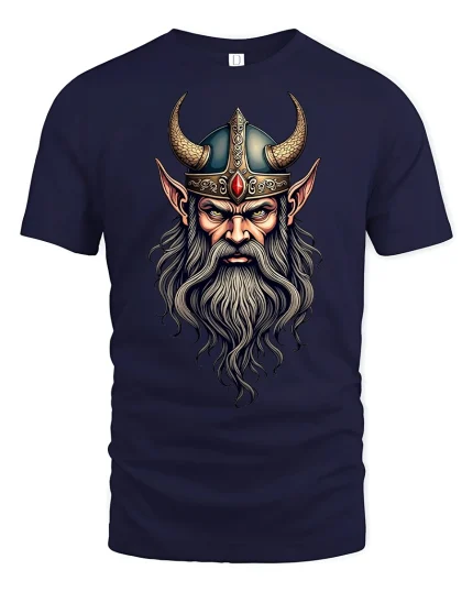 Viking Warrior Horned Helmet Norse Myth Graphic Tee - navy t-shirt on white background