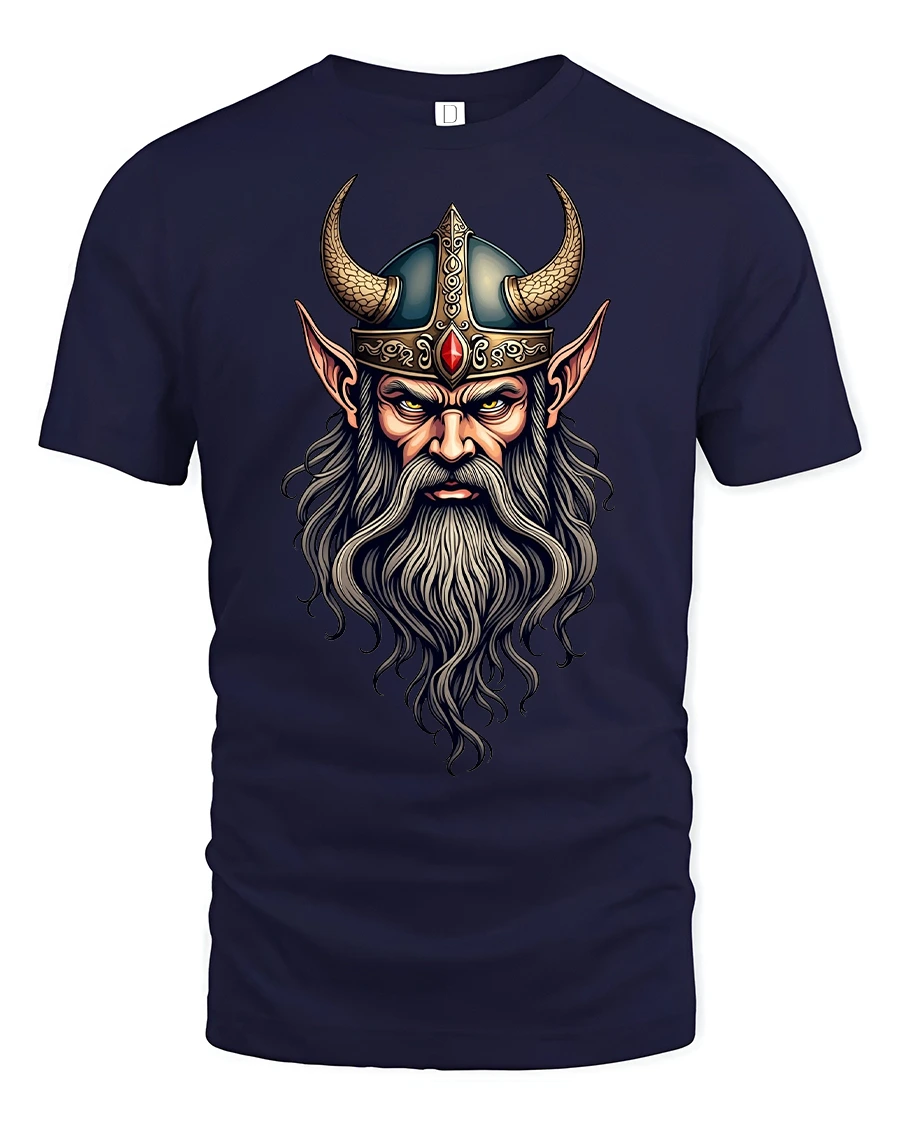 Viking Warrior Horned Helmet Norse Myth Graphic Tee - 1 Viking Warrior Horned Helmet Norse Myth Graphic Tee - navy t-shirt on white background
