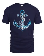 Blue Ocean Anchor Nautical Style Sea Lover T-Shirt - navy t-shirt on white background