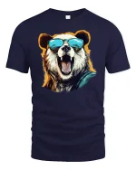 Cool Bear With Shades Summer Vibe Funny Graphic T-Shirt - navy t-shirt on white background