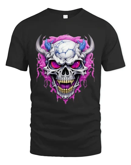 Demon Skull T-Shirt Cool Gothic Horror Graphic Tee - black t-shirt on white background