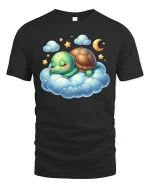 Sleeping Turtle T-Shirt Cute Dreamy Cloud Design - black t-shirt on white background