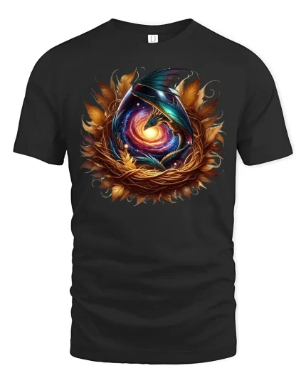 Dragon Egg T-Shirt Cosmic Fantasy Galaxy Nest Tee - black t-shirt on white background