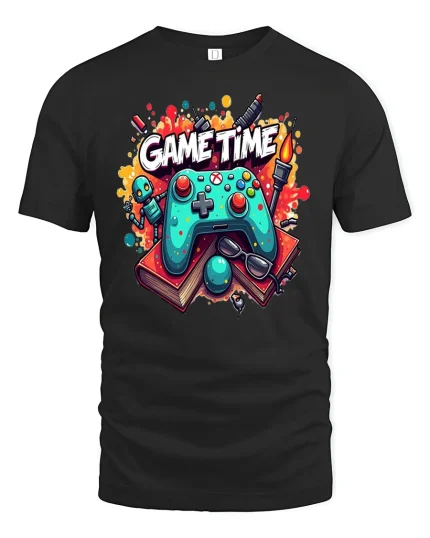Game Time T-Shirt for Gamers Funny Gaming Controller - black t-shirt on white background