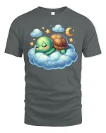 Sleeping Turtle T-Shirt Cute Dreamy Cloud Design - gray t-shirt on white background