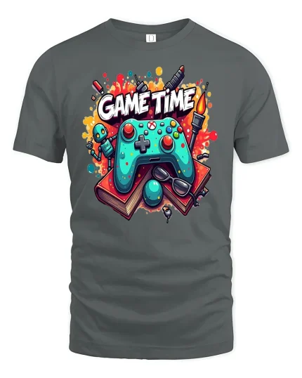 Game Time T-Shirt for Gamers Funny Gaming Controller - gray t-shirt on white background