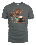 Coffee Butterfly T-Shirt Artistic Latte Fantasy Style - gray t-shirt on white background